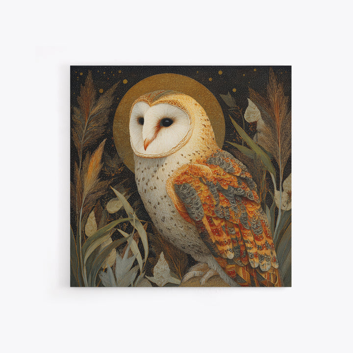 Owl with Moonlit Feathers and Celestial Accents Framed Canvas Print, Animal Art, Downloadable Art, Living Room Decor, Creature, ANI-1x1-63