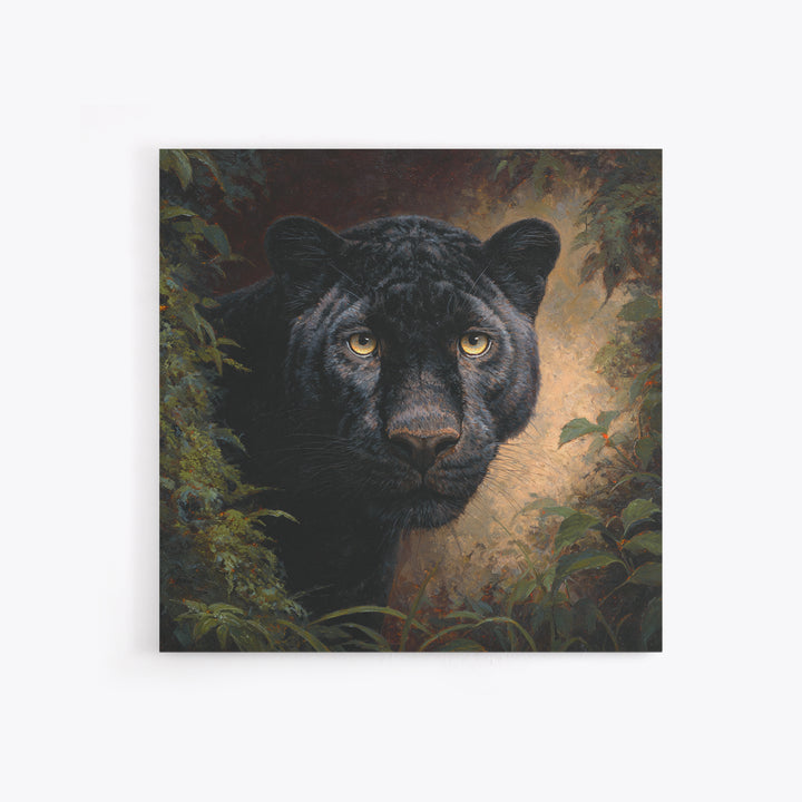 Dramatic Black Panther Emerging from Deep Jungle Framed Canvas Print, Animal Art, Gallery Decor, Living Room Decor, Creature, ANI-1x1-78