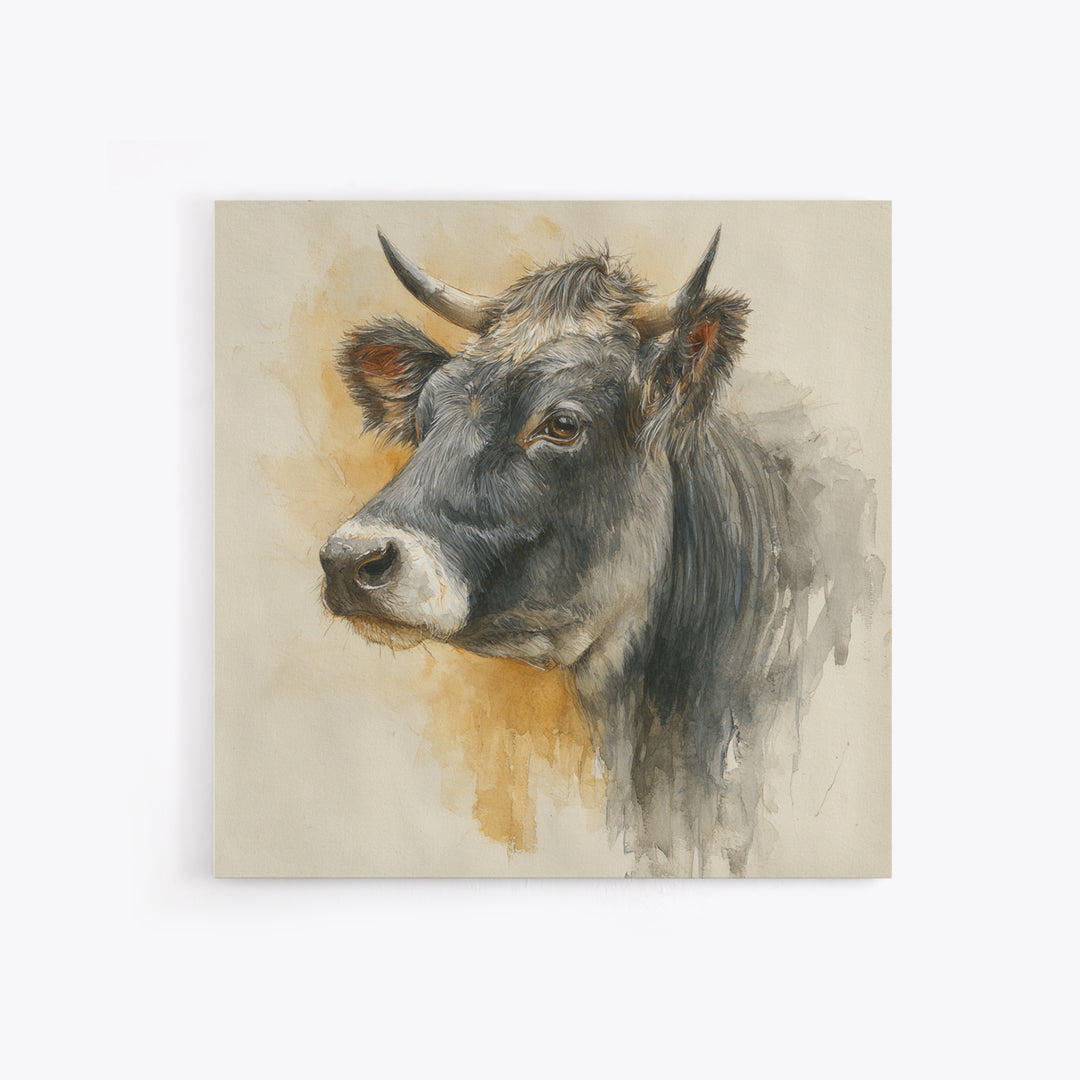 Gentle Cow Portrait Framed Canvas Print, Animal Art, Fine Art Print, Living Room Decor, Fine Art, Creature, Wall Decor, ANI-1x1-79