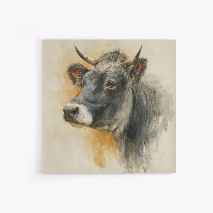 Gentle Cow Portrait Framed Canvas Print, Animal Art, Fine Art Print, Living Room Decor, Fine Art, Creature, Wall Decor, ANI-1x1-79