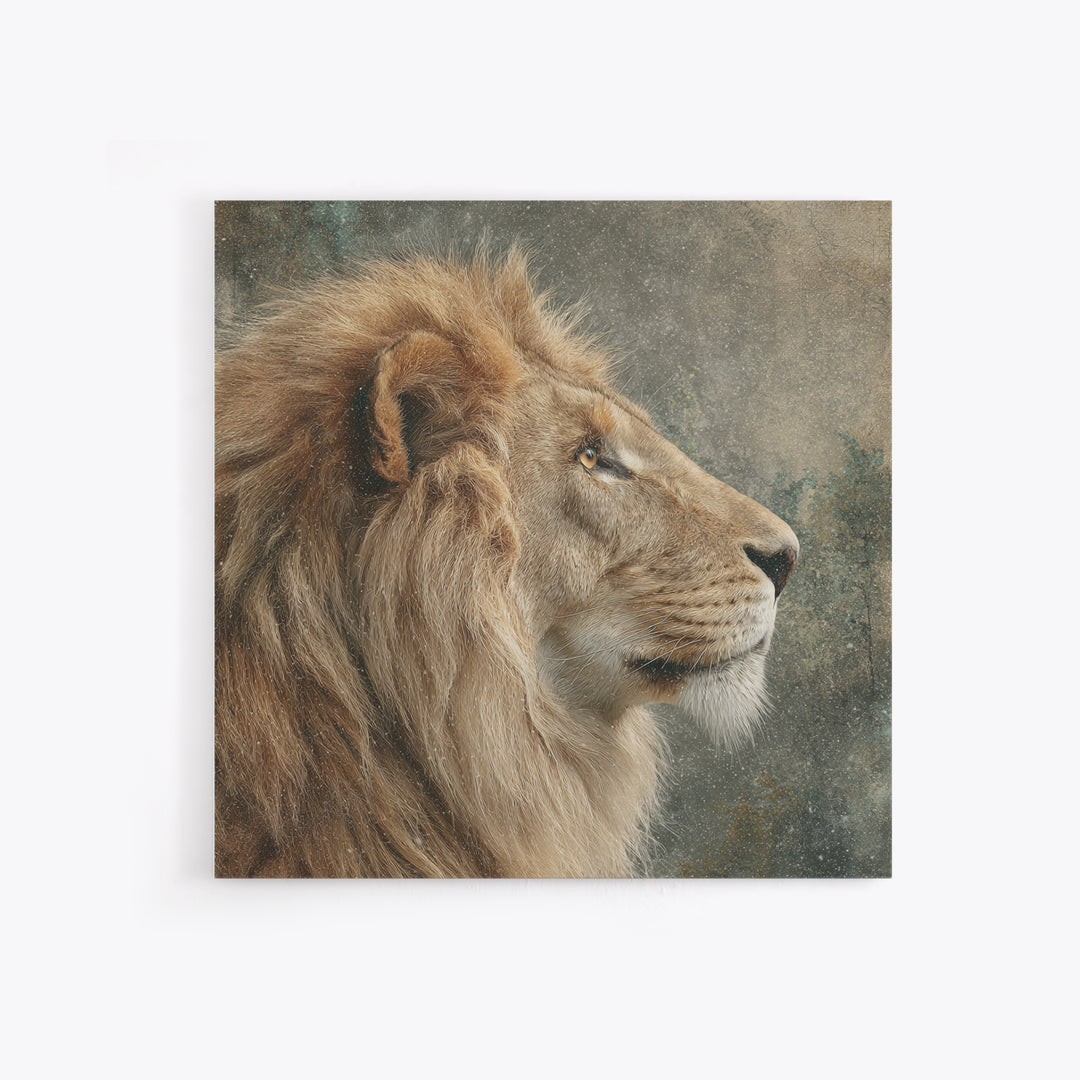 Regal Lion Profile Canvas Print, Animal Art, Textured Painting, Living Room Decor, Fine Art, Creature, Printable Wall Art, ANI-1x1-81