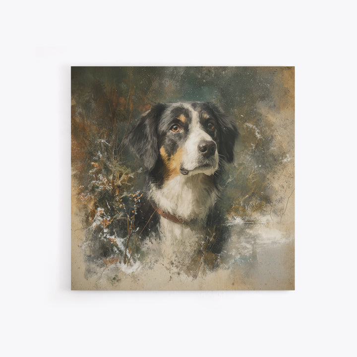 Dog Portrait with Painterly Collar and Loyal Canvas Print, Animal Art, Boho Decor, Living Room Decor, Fine Art, Creature, ANI-1x1-85