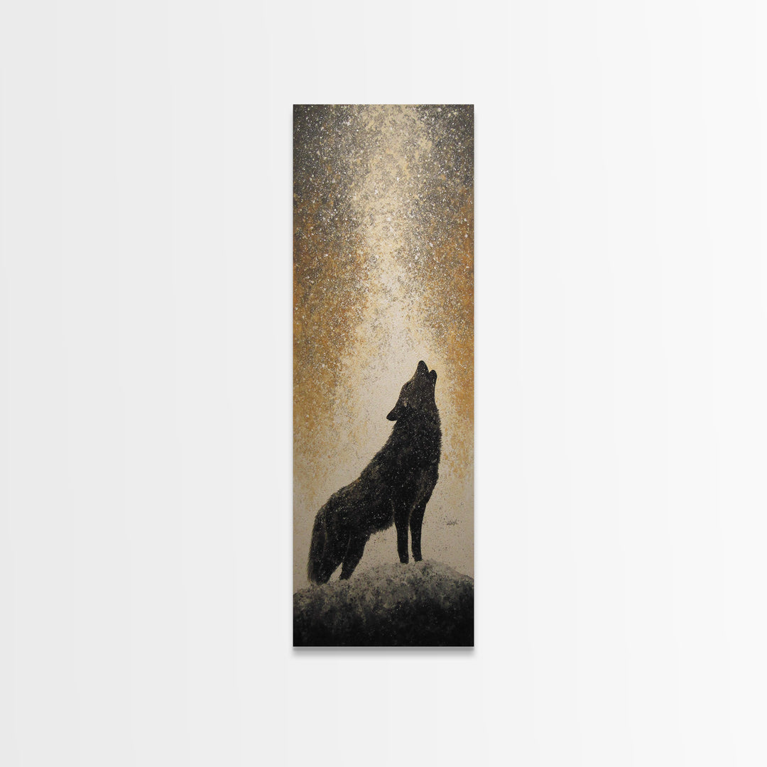 Wolf Silhouette Beneath a Star Filled Sky Canvas Print, Animal Art, Farmhouse Decor, Living Room Decor, Fine Art, Creature, ANI-1x3-10