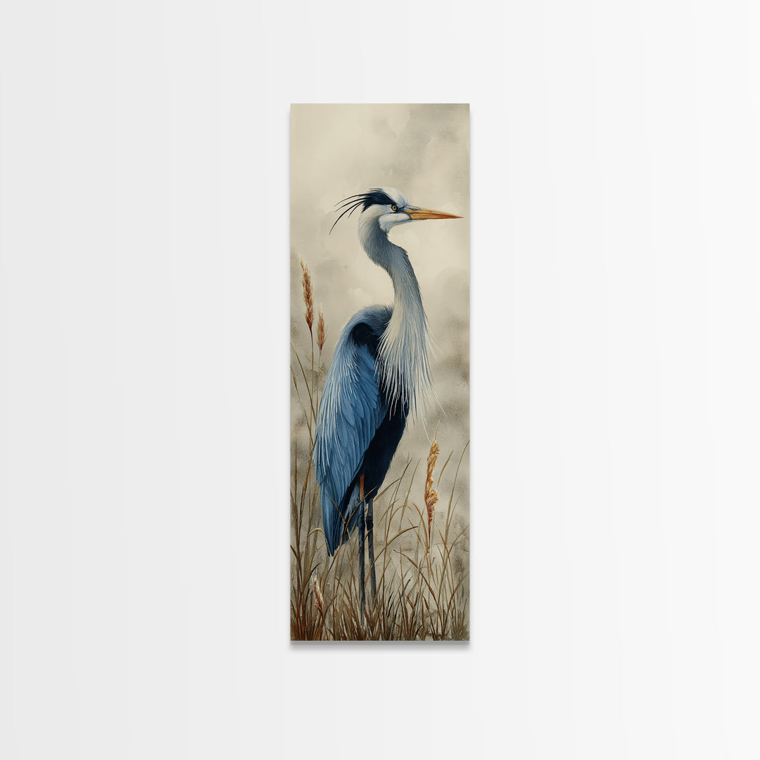 Blue Heron Standing Canvas Print, Animal Art, Wall Decor, Living Room Decor, Fine Art, Creature, Nursery Wall Art, ANI-1x3-23