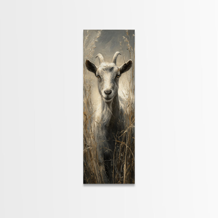Goat Portrait with Rustic Folk Art Personality Canvas Print, Animal Art, Oil Painting, Living Room Decor, Fine Art, Creature, ANI-1x3-33