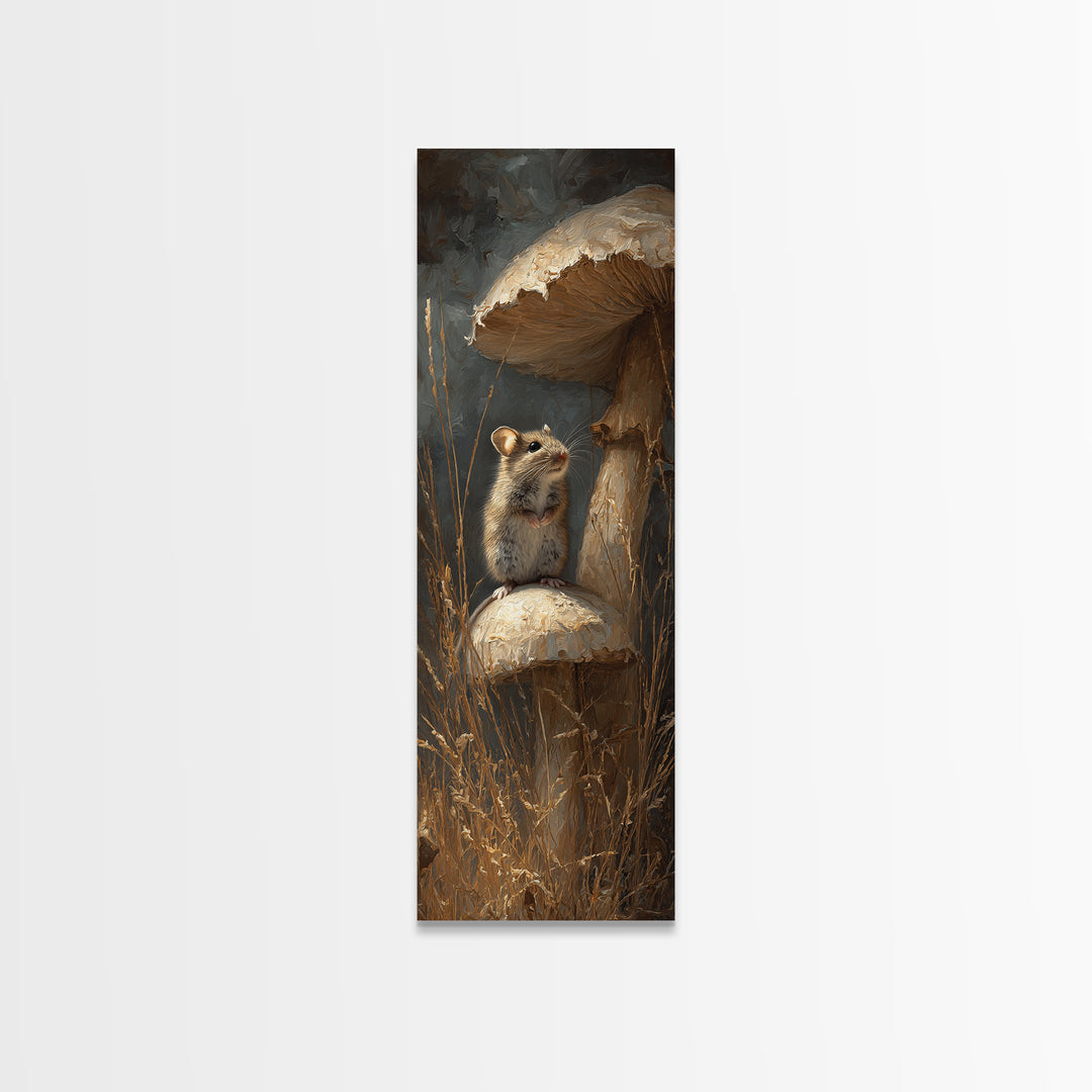 Tiny Field Mouse Framed Canvas Print, Animal Art, Trendy Wall Art, Living Room Decor, Fine Art, Creature, Textured Painting, ANI-1x3-46