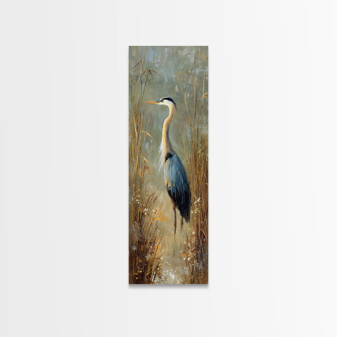 Blue Heron Standing Framed Canvas Print, Animal Art, Printable Wall Art, Living Room Decor, Fine Art, Creature, Boho Wall Art, ANI-1x3-47