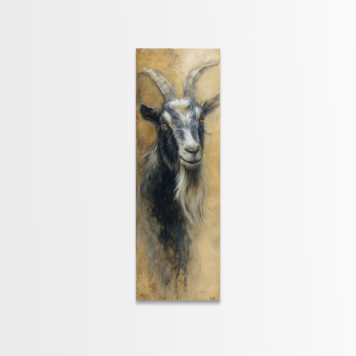 Goat Portrait with Rustic Folk Art Personality Canvas Print, Animal Art, Fine Art Print, Living Room Decor, Fine Art, Creature, ANI-1x3-57