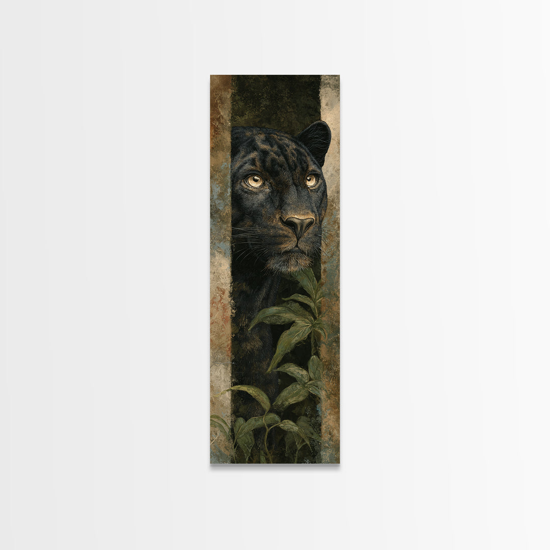 Dramatic Black Panther Emerging from Deep Jungle Canvas Print, Animal Art, Modern Decor, Living Room Decor, Creature, ANI-1x3-66