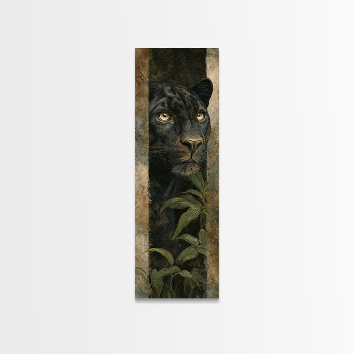 Dramatic Black Panther Emerging from Deep Jungle Canvas Print, Animal Art, Modern Decor, Living Room Decor, Creature, ANI-1x3-66