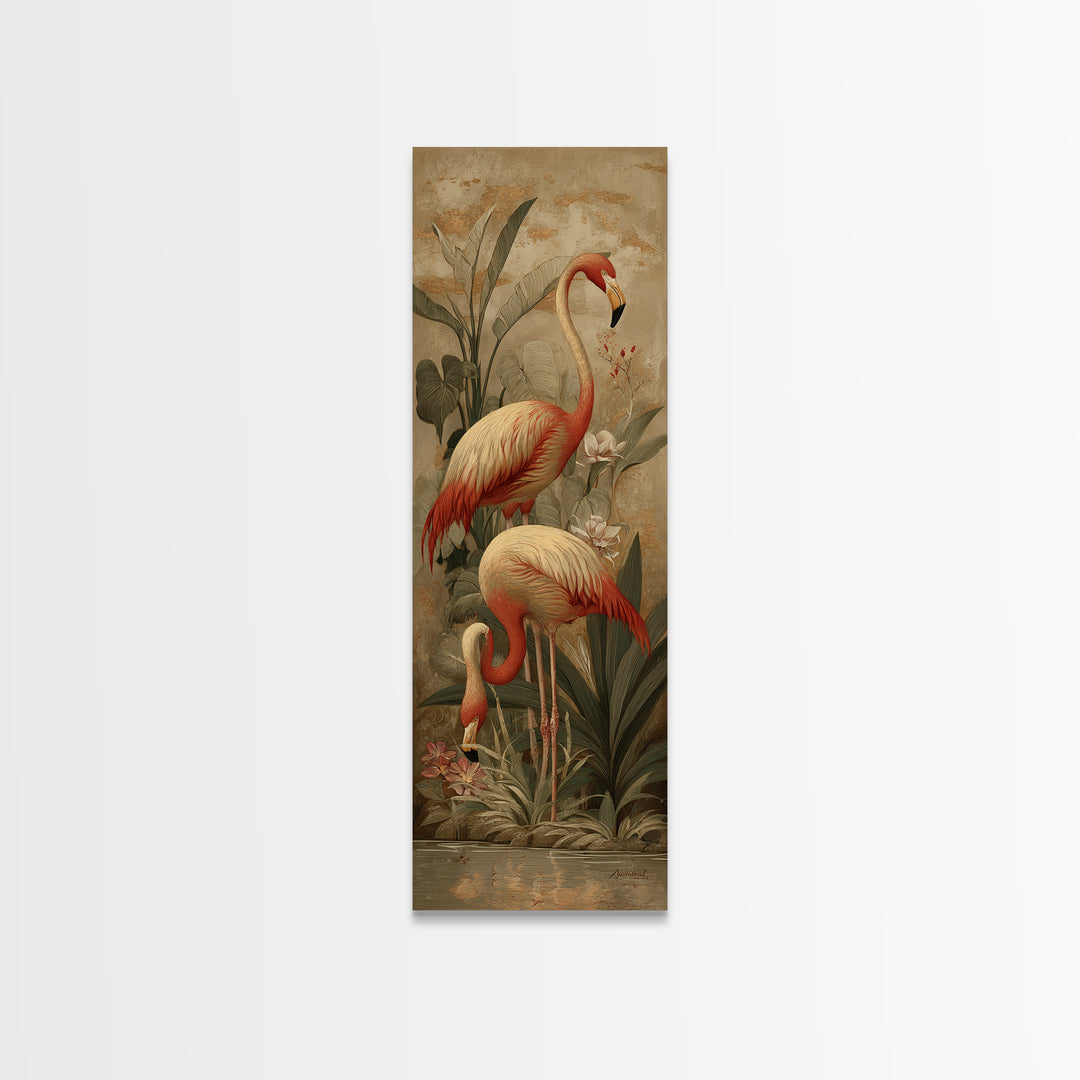 Flamingo Pair in Elegant Coral and Cream Canvas Print, Animal Art, Contemporary Art, Living Room Decor, Fine Art, Creature, ANI-1x3-7