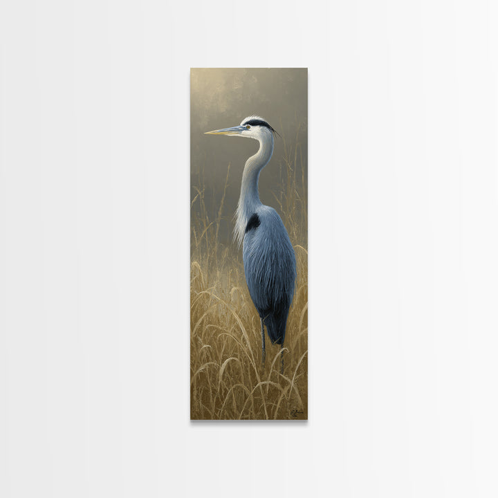 Blue Heron Standing Framed Canvas Print, Animal Art, Nursery, Living Room Decor, Creature, Modern Decor, Fine Art Print, ANI-1x3-71