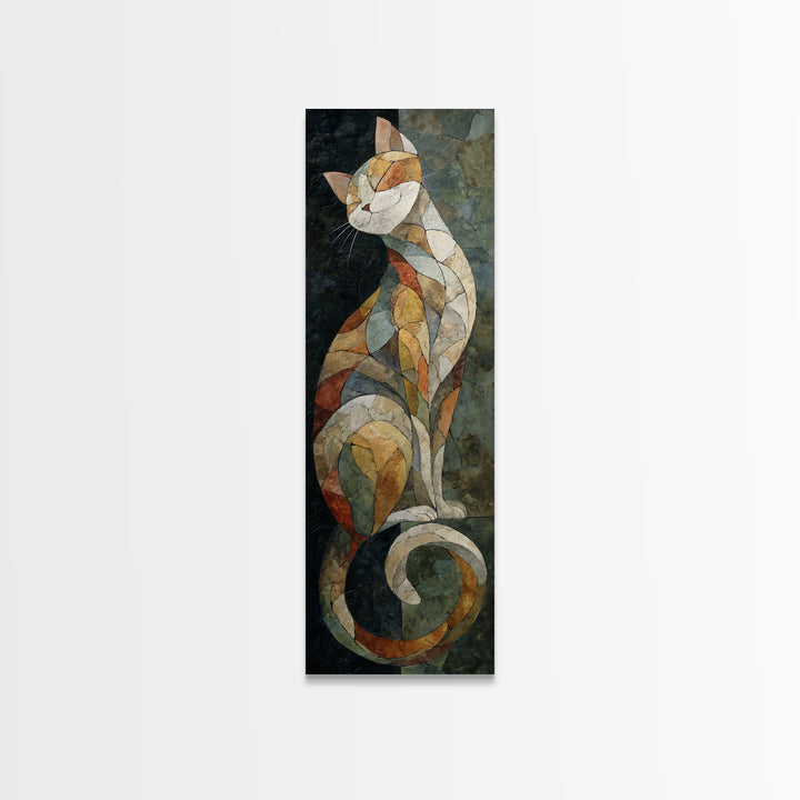 Sleeping Cat Curled Canvas Print, Animal Art, Digital Wall Art, Living Room Decor, Fine Art, Creature, Modern Wall Art, ANI-1x3-72