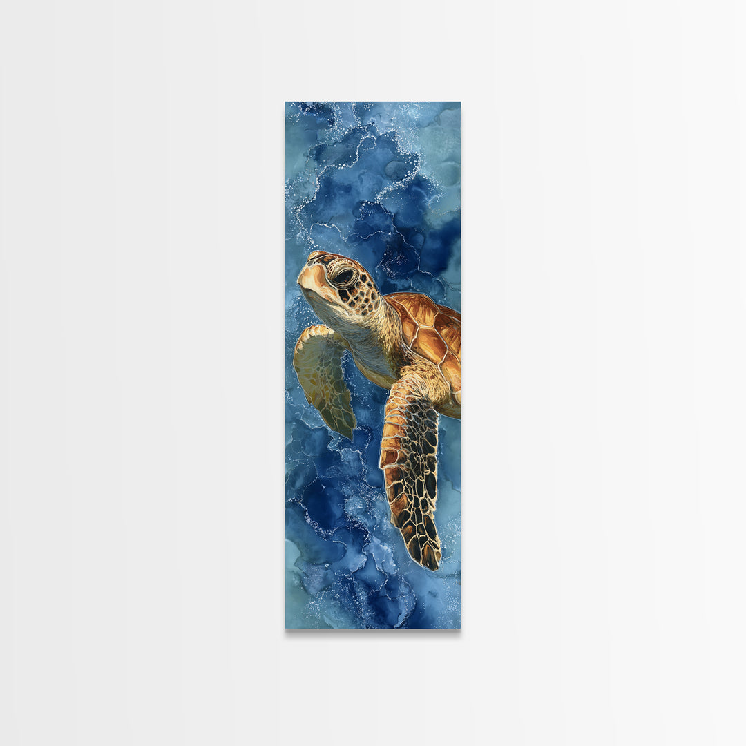 Sea Turtle Drifting Through Luminous Blue Water Canvas Print, Animal Art, Downloadable Art, Living Room Decor, Creature, ANI-1x3-78