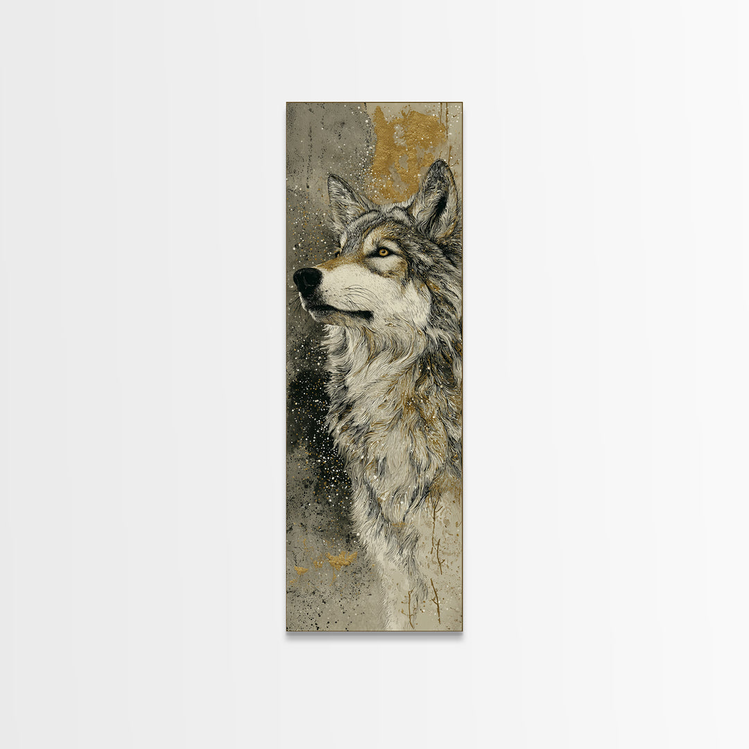 Wolf Silhouette Beneath a Star Filled Sky Canvas Print, Animal Art, Gallery Decor, Living Room Decor, Oil Painting, Creature, ANI-1x3-82