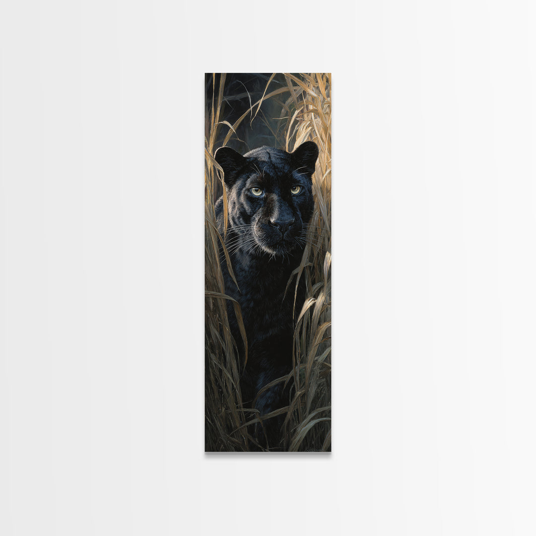 Dramatic Black Panther Emerging from Deep Jungle Canvas Print, Animal Art, Art Print, Living Room Decor, Oil Painting, Creature, ANI-1x3-90