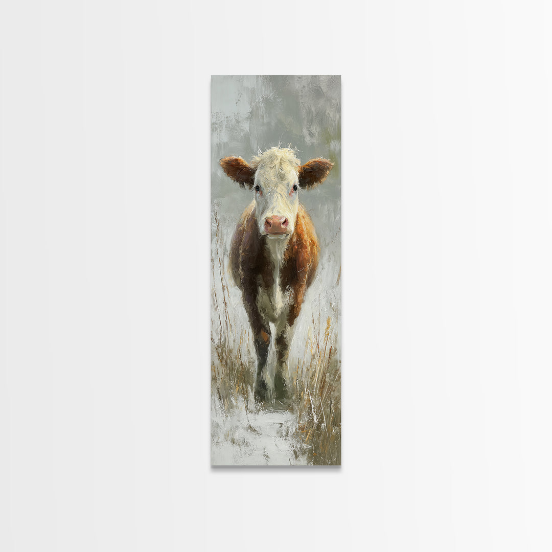 Gentle Cow Portrait Framed Canvas Print, Animal Art, Nursery Art, Living Room Decor, Fine Art, Creature, Luxury Decor, ANI-1x3-91