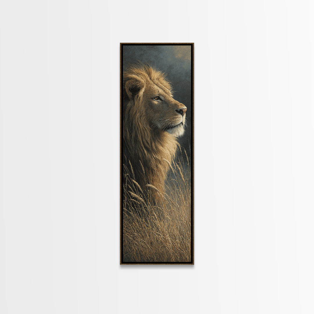 Regal Lion Profile Canvas Print, Animal Art, Minimalist Decor, Living Room Decor, Creature, Oil Painting, Digital Wall Art, ANI-1x3-93