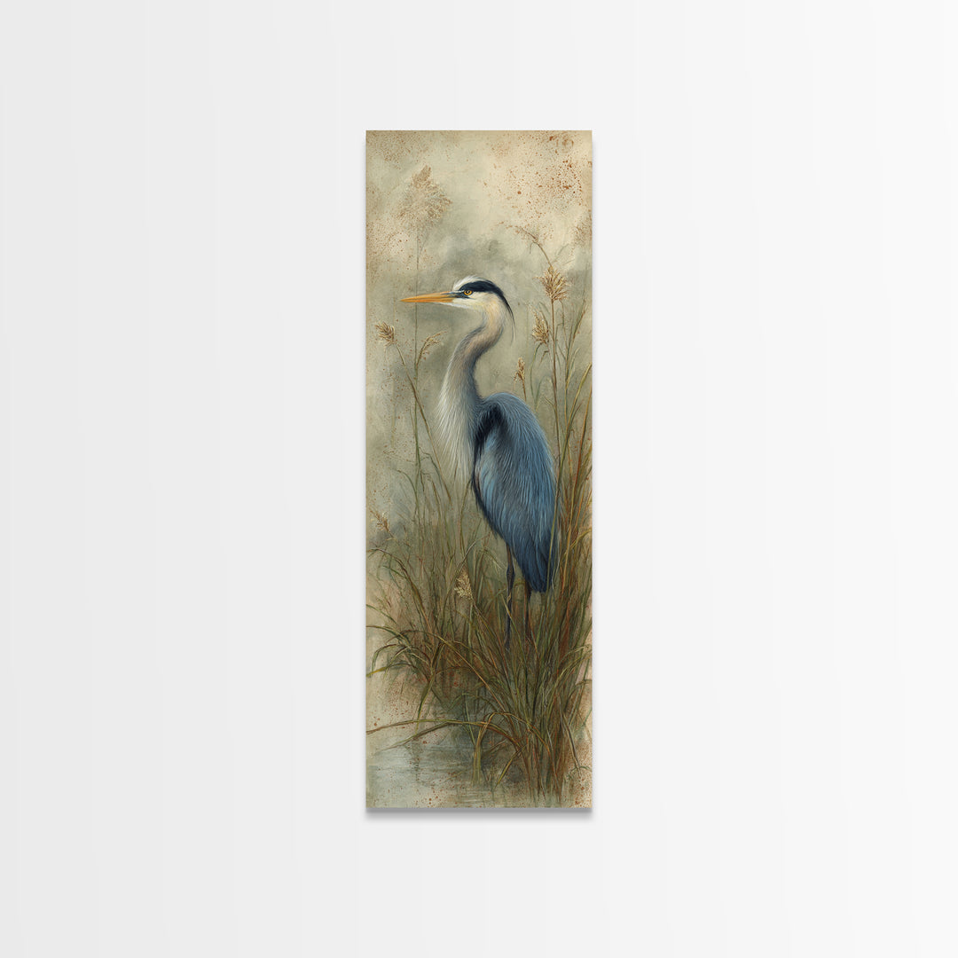 Blue Heron Standing Canvas Print, Animal Art, Cat Art, Living Room Decor, Fine Art, Creature, Art Print, Textured Painting, ANI-1x3-95