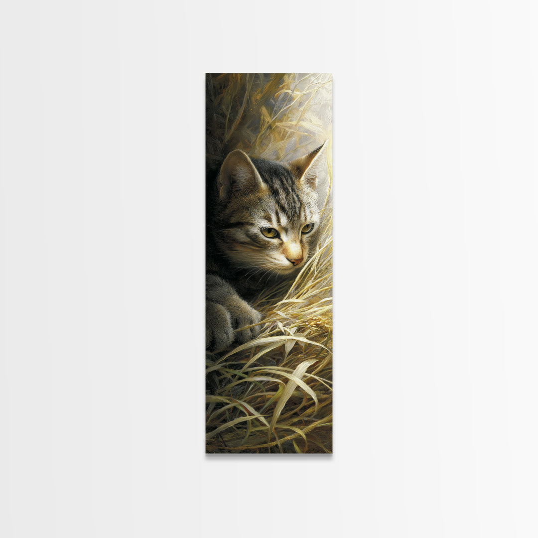 Sleeping Cat Curled Framed Canvas Print, Animal Art, Printable Art, Living Room Decor, Abstract Art, Creature, Downloadable Art, ANI-1x3-96