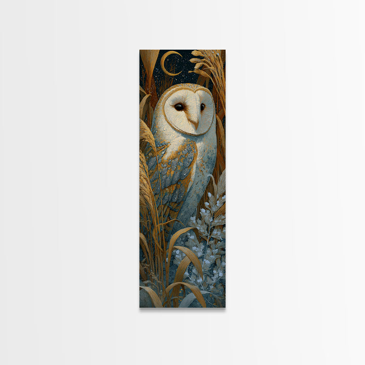Owl with Moonlit Feathers and Celestial Accents Canvas Print, Animal Art, Safari Nursery Decor, Living Room Decor, Creature, ANI-1x3-99