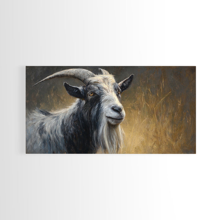 Goat Portrait with Rustic Folk Art Personality Canvas Print, Animal Art, Contemporary Art, Living Room Decor, Creature, ANI-2x1-17