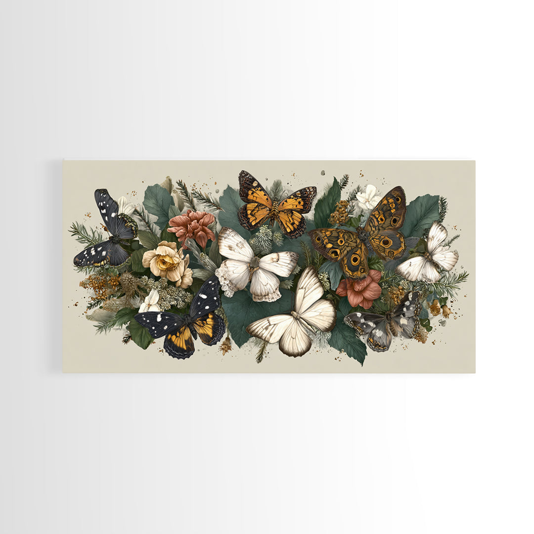Butterfly Specimen Composition Framed Canvas Print, Animal Art, Cat Art, Living Room Decor, Fine Art, Creature, Art Print, ANI-2x1-19