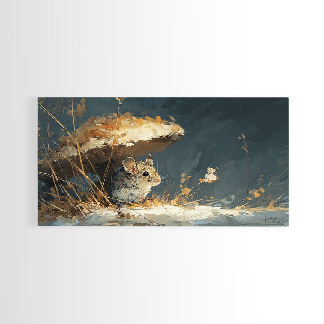 Tiny Field Mouse Framed Canvas Print, Animal Art, Luxury Decor, Living Room Decor, Fine Art, Creature, Digital Art, Printable, ANI-2x1-30