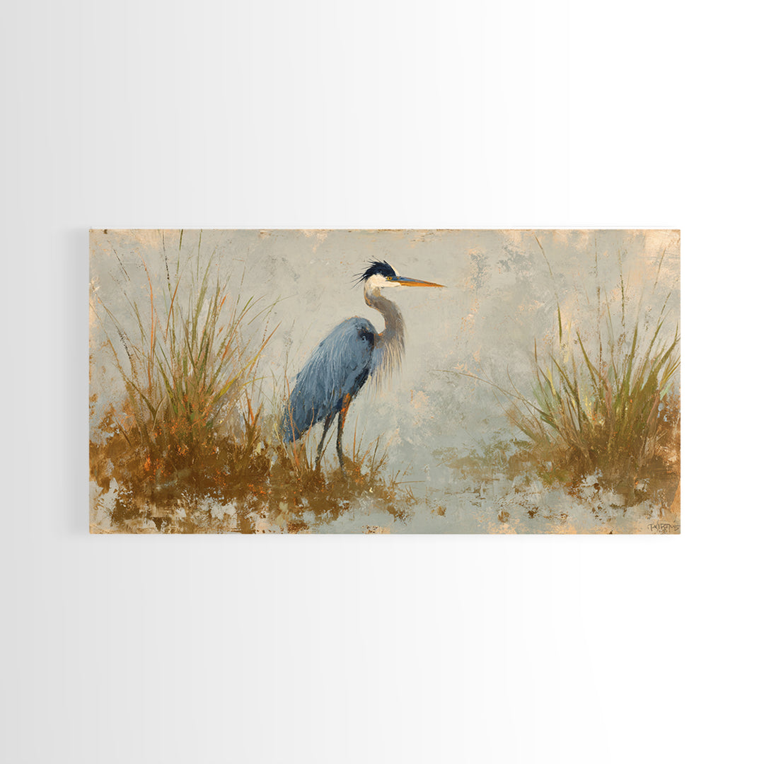 Blue Heron Standing Canvas Print, Animal Art, Printable, Living Room Decor, Fine Art, Creature, Nursery, Boho Wall Art, ANI-2x1-31