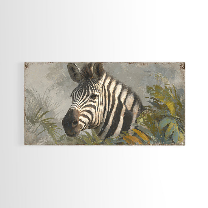 Zebra Portrait with Bold Graphic Stripe Pattern Canvas Print, Animal Art, Minimalist Decor, Living Room Decor, Creature, ANI-2x1-37