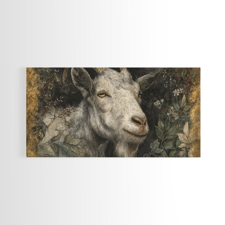 Goat Portrait with Rustic Folk Art Personality Canvas Print, Animal Art, Contemporary Art, Living Room Decor, Creature, ANI-2x1-41