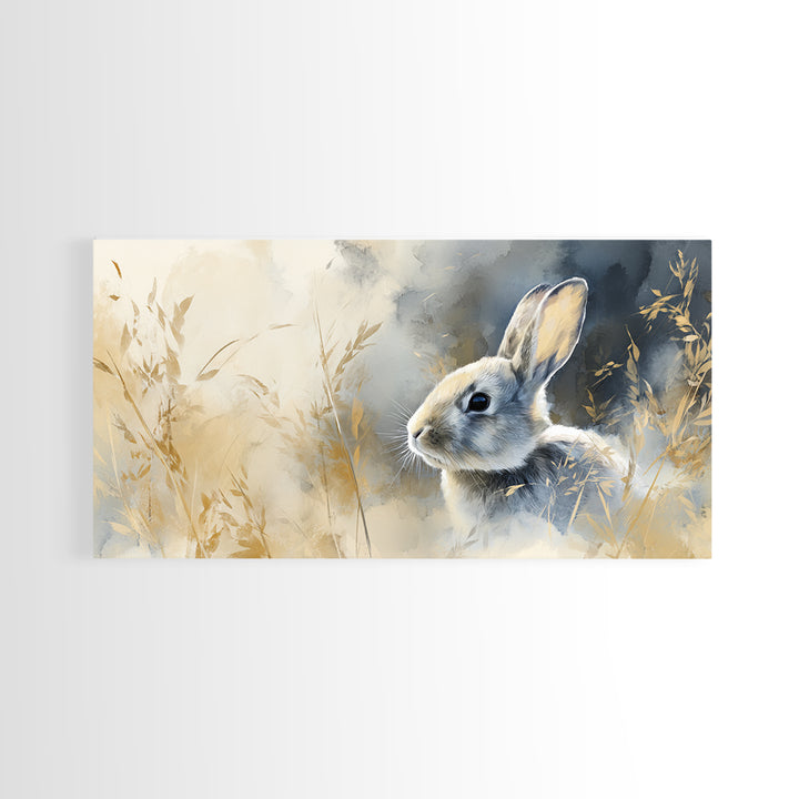 Curious Rabbit in a Soft Watercolor Meadow Canvas Print, Animal Art, Digital Art, Living Room Decor, Fine Art, Creature, ANI-2x1-49