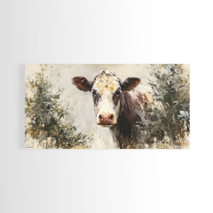 Gentle Cow Portrait Framed Canvas Print, Animal Art, Nursery Decor, Living Room Decor, Fine Art, Creature, Nursery Art, ANI-2x1-51