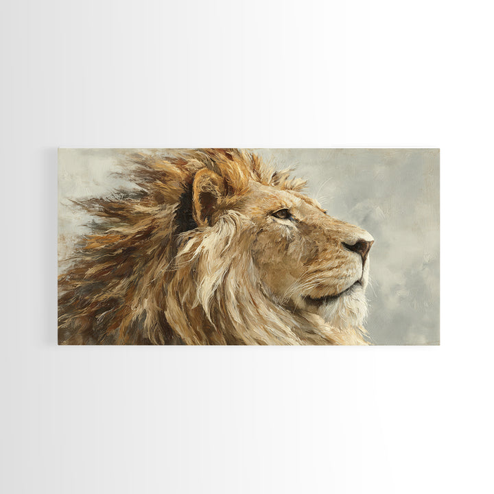 Regal Lion Profile Canvas Print, Animal Art, Printable, Living Room Decor, Oil Painting, Creature, Nursery, Boho Wall Art, ANI-2x1-53