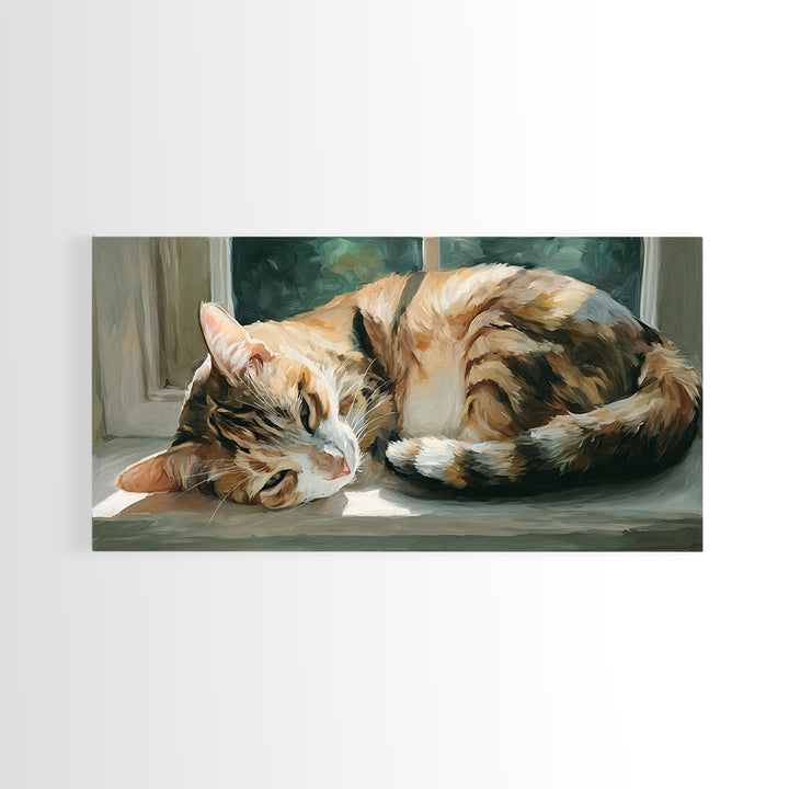 Sleeping Cat Curled Framed Canvas Print, Animal Art, Digital Prints, Living Room Decor, Fine Art, Creature, Printable Art, ANI-2x1-56