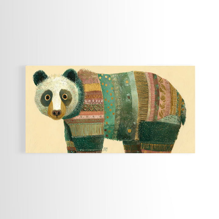 Whimsical Bear in a Patterned Sweater with Canvas Print, Animal Art, Wall Decor, Living Room Decor, Fine Art, Creature, ANI-2x1-70