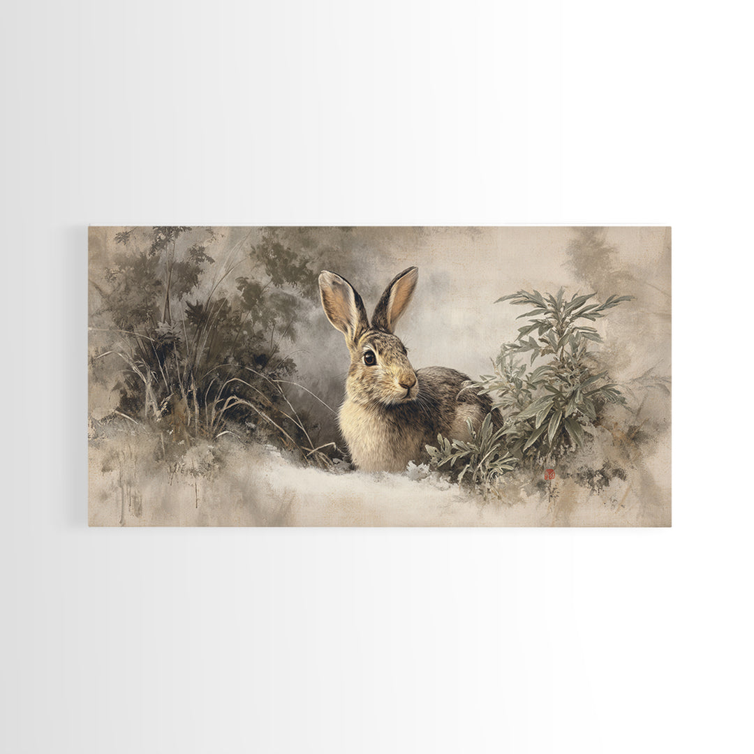 Curious Rabbit in a Soft Watercolor Meadow Canvas Print, Animal Art, Digital Art, Living Room Decor, Fine Art, Creature, ANI-2x1-73