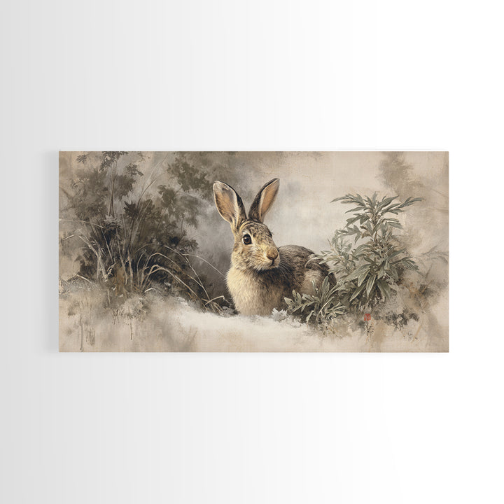 Curious Rabbit in a Soft Watercolor Meadow Canvas Print, Animal Art, Digital Art, Living Room Decor, Fine Art, Creature, ANI-2x1-73