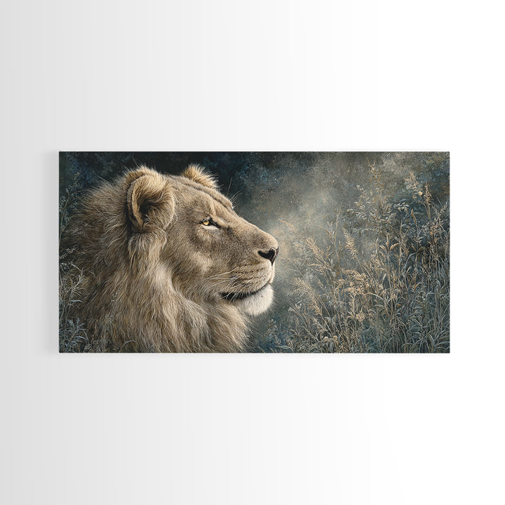 Regal Lion Profile Canvas Print, Animal Art, Printable, Living Room Decor, Oil Painting, Creature, Nursery, Boho Wall Art, ANI-2x1-77