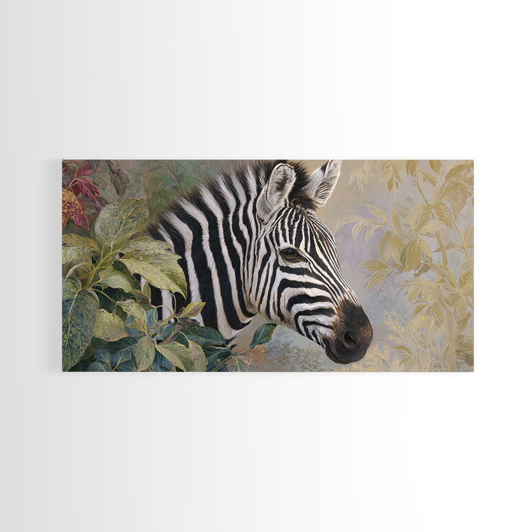 Zebra Portrait with Bold Graphic Stripe Pattern Canvas Print, Animal Art, Original Painting, Living Room Decor, Creature, ANI-2x1-85