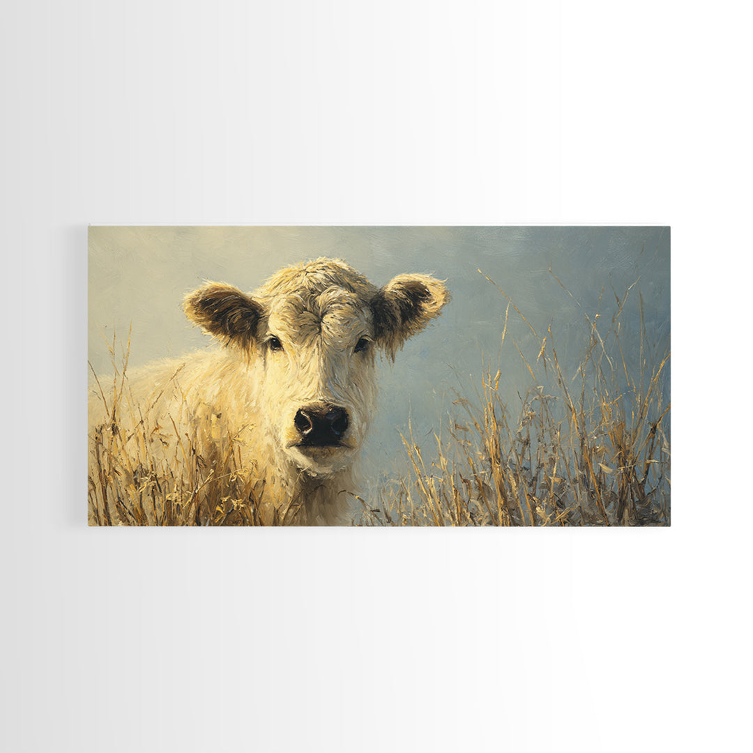 Gentle Cow Portrait Framed Canvas Print, Animal Art, Original Art, Living Room Decor, Fine Art, Creature, Safari Nursery Decor, ANI-2x1-99