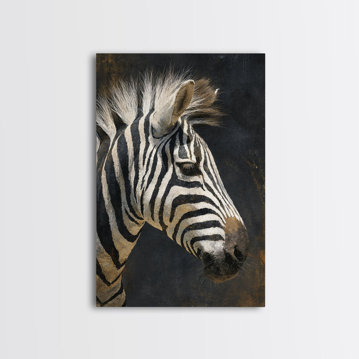 Zebra Portrait with Bold Graphic Stripe Pattern Framed Canvas Print, Animal Art, Wall Art, Living Room Decor, Creature, ANI-2x3-1