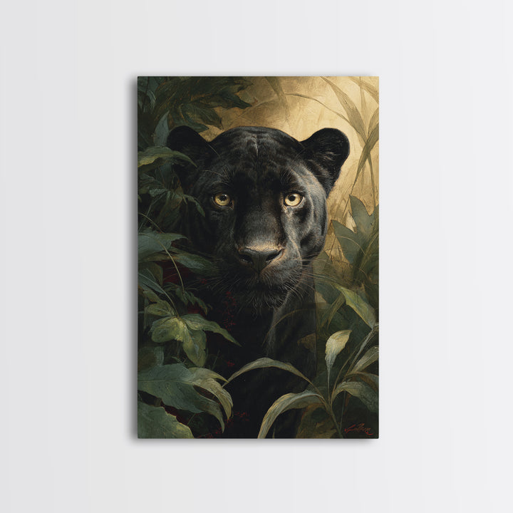 Dramatic Black Panther Emerging from Deep Jungle Canvas Print, Animal Art, Art Print, Living Room Decor, Oil Painting, Creature, ANI-2x3-14