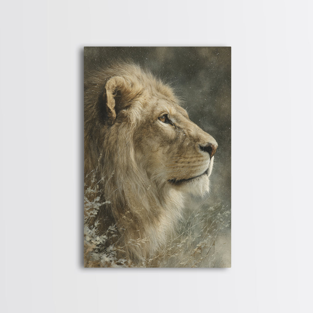 Regal Lion Profile Framed Canvas Print, Animal Art, Decor, Living Room Decor, Abstract Art, Creature, Printable Art, ANI-2x3-17