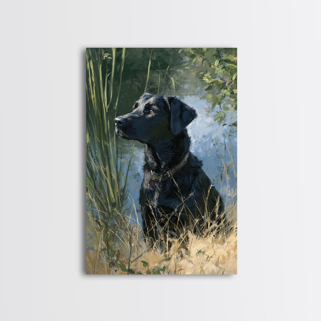 Dog Portrait with Painterly Collar and Loyal Framed Canvas Print, Animal Art, Contemporary Art, Living Room Decor, Creature, ANI-2x3-21