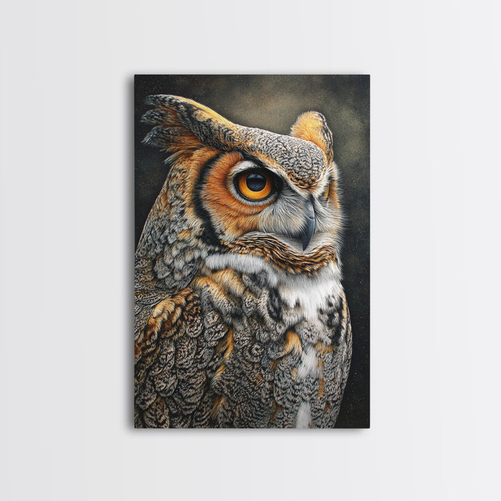 Owl with Moonlit Feathers and Celestial Accents Canvas Print, Animal Art, Art Print, Living Room Decor, Fine Art, Creature, ANI-2x3-23