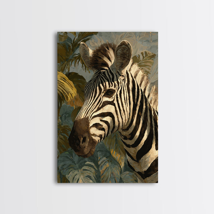 Zebra Portrait with Bold Graphic Stripe Pattern Framed Canvas Print, Animal Art, Wall Art, Living Room Decor, Creature, ANI-2x3-25
