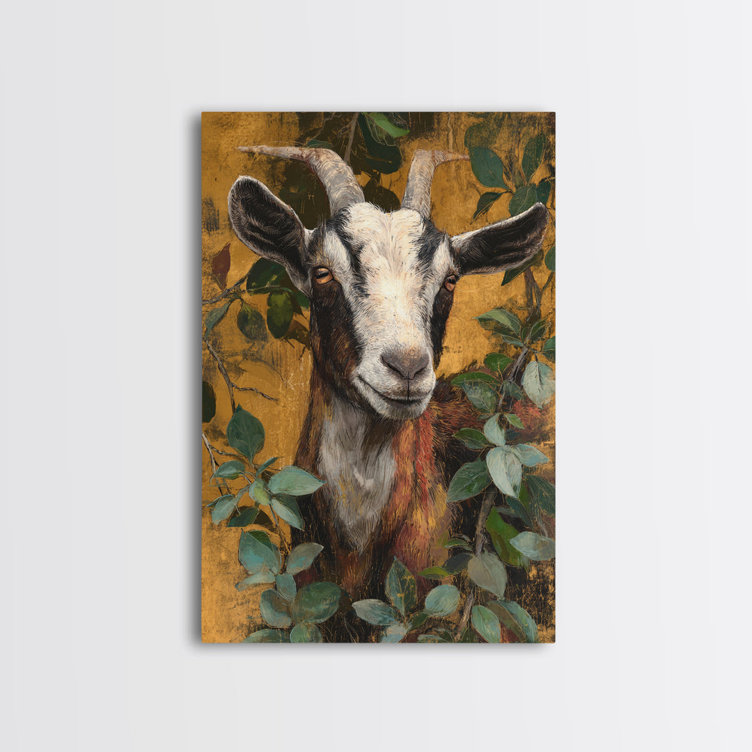 Goat Portrait with Rustic Folk Art Personality Canvas Print, Animal Art, Home Decor, Living Room Decor, Fine Art, Creature, ANI-2x3-29