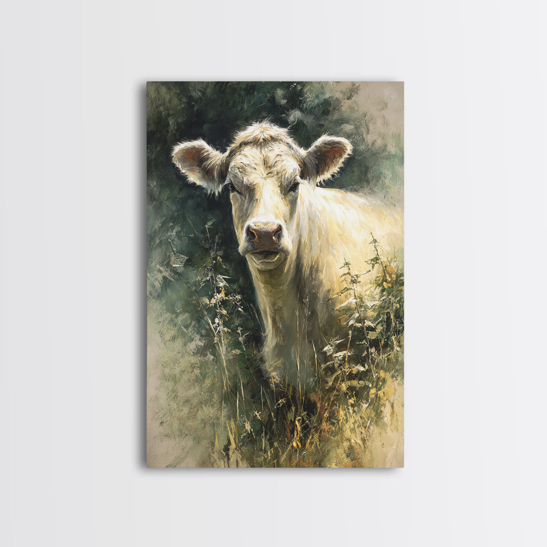 Gentle Cow Portrait Canvas Print, Animal Art, Minimalist Decor, Living Room Decor, Oil Painting, Creature, Digital Wall Art, ANI-2x3-39