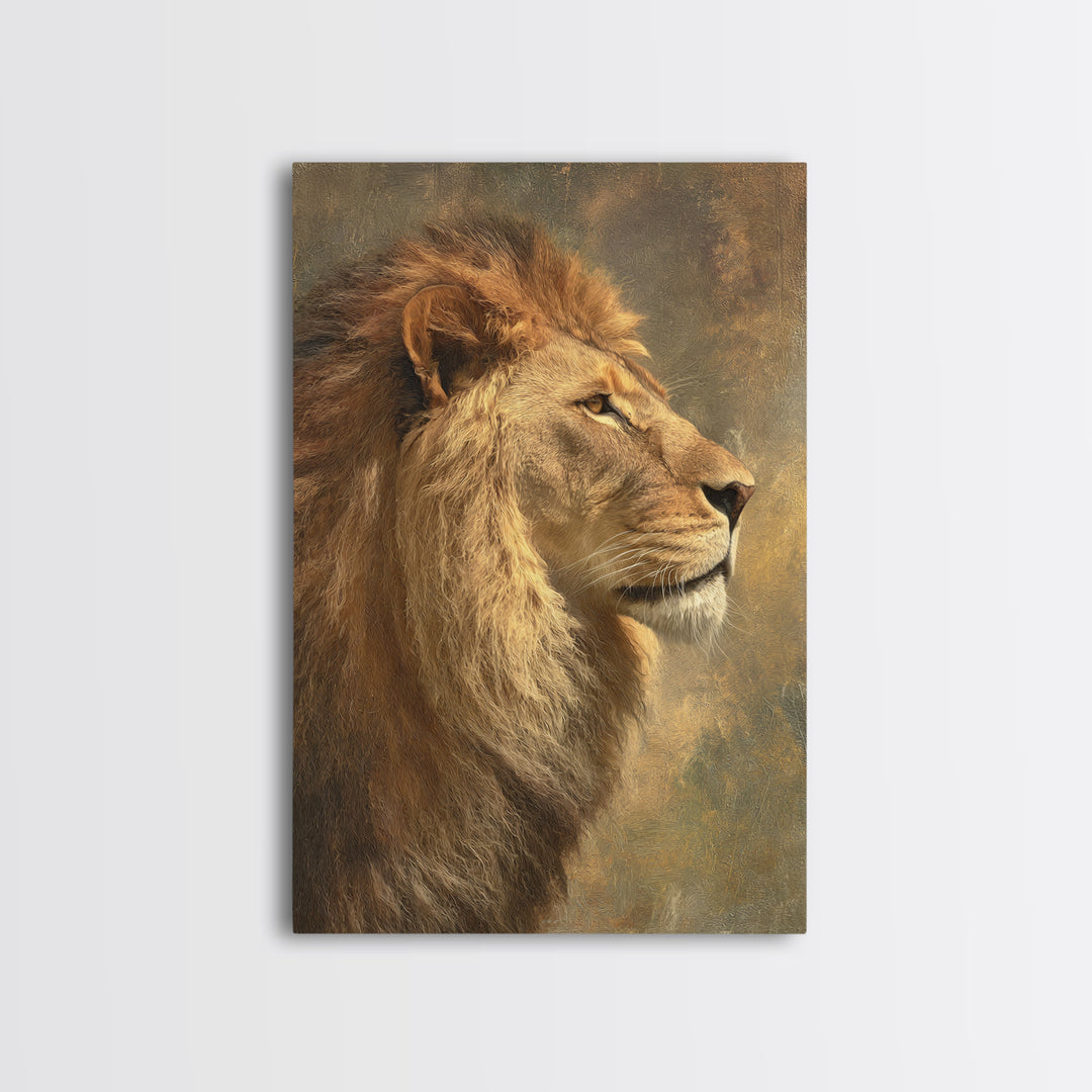 Regal Lion Profile Framed Canvas Print, Animal Art, Decor, Living Room Decor, Abstract Art, Creature, Printable Art, ANI-2x3-41